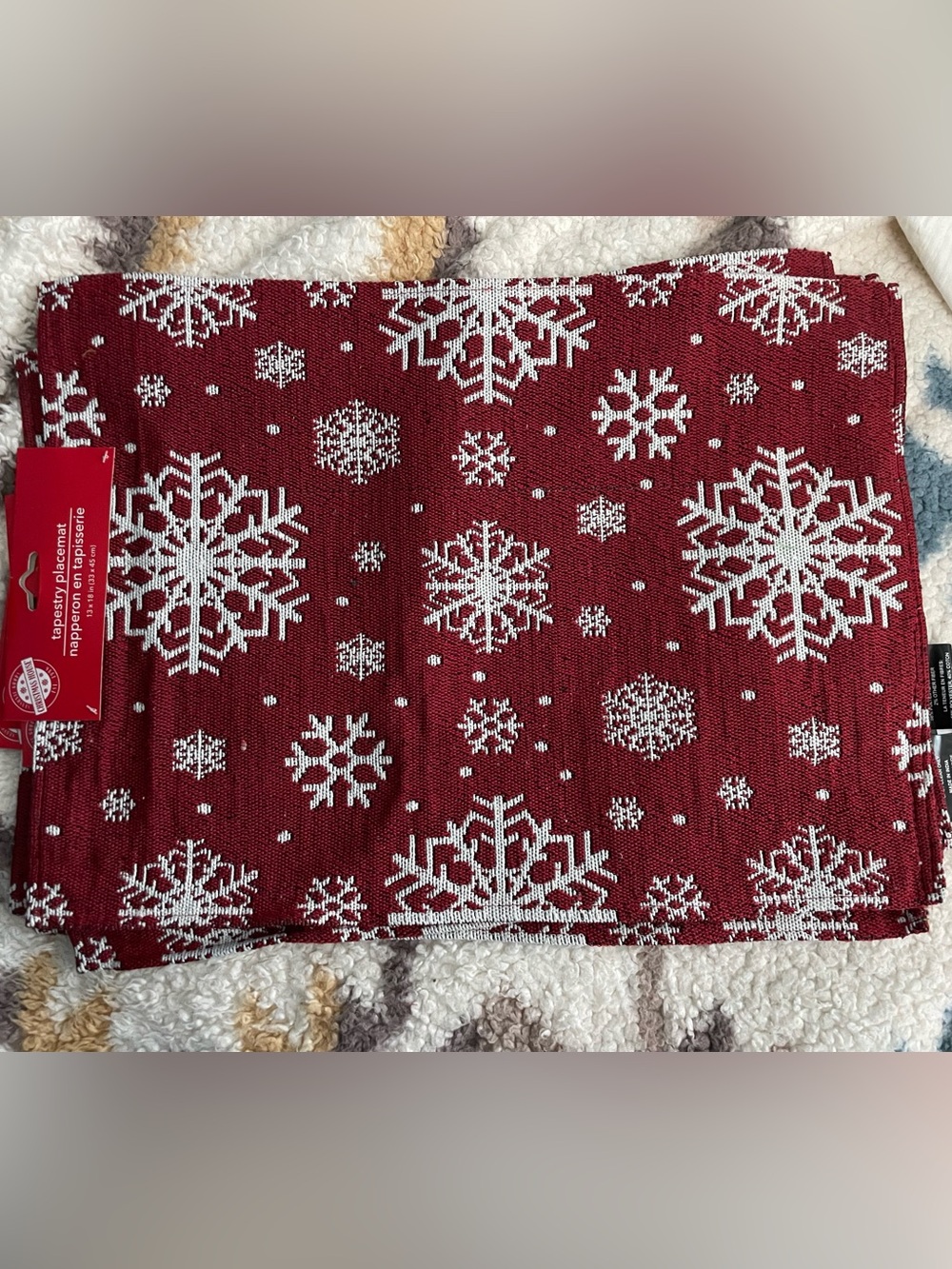 Classic Holiday Festive Red and White Snowflake Tapestry Placemat